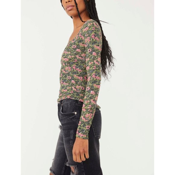🎉LAST CHANCE🎉 NWT Free People Ciara Printed Layering Top / Olive Combo - Picture 3 of 7